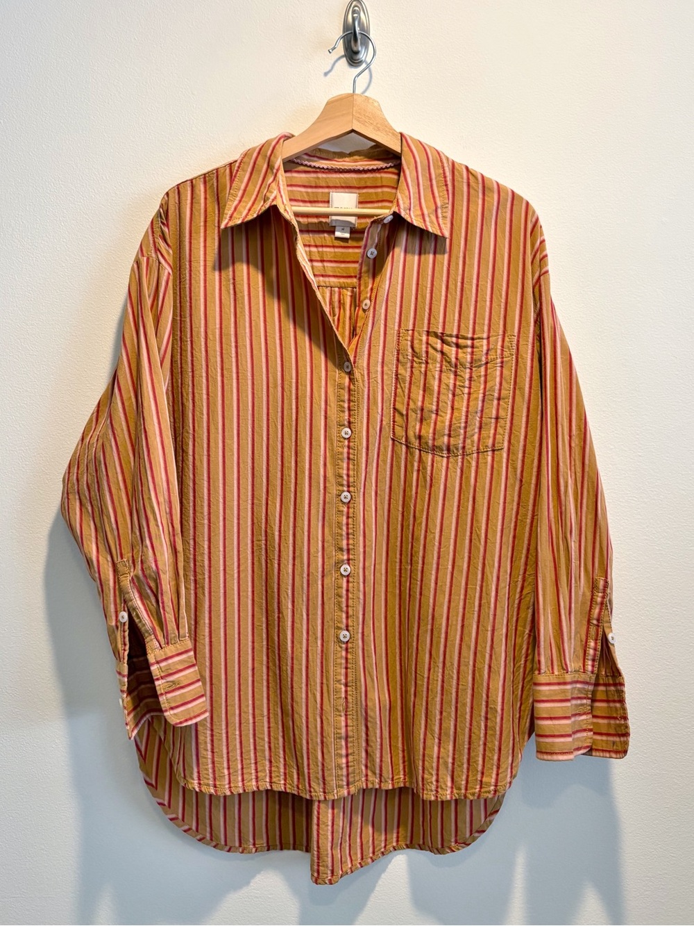 Anthropologie || Maeve Bennet Buttondown Shirt in Brown Stripe Tan Orange M